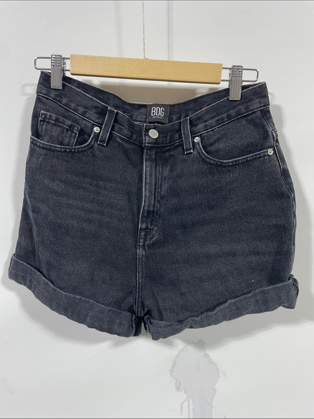 BDG Washed Black mom High-Rise Rolled Hem Jean Shorts